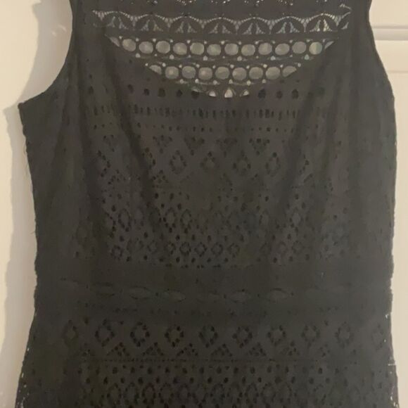 Kensie Black crochet/lace Overlay Dress Knee Length P2P 17” W: 13.25-13.5” L:38” - Picture 3 of 10